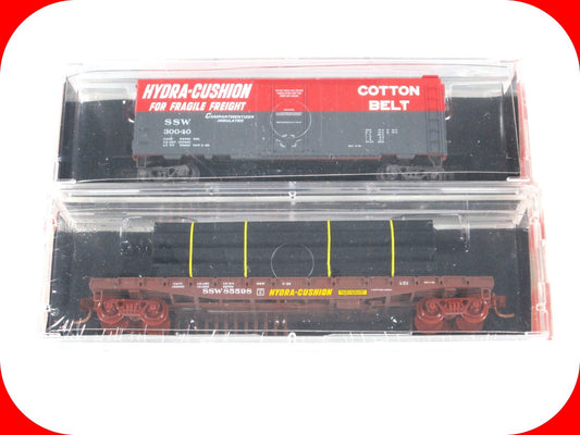 N Scale **COTTON BELT** Box & Flat Car w/ Pipe Load Set - Micro Trains NSC 06-60