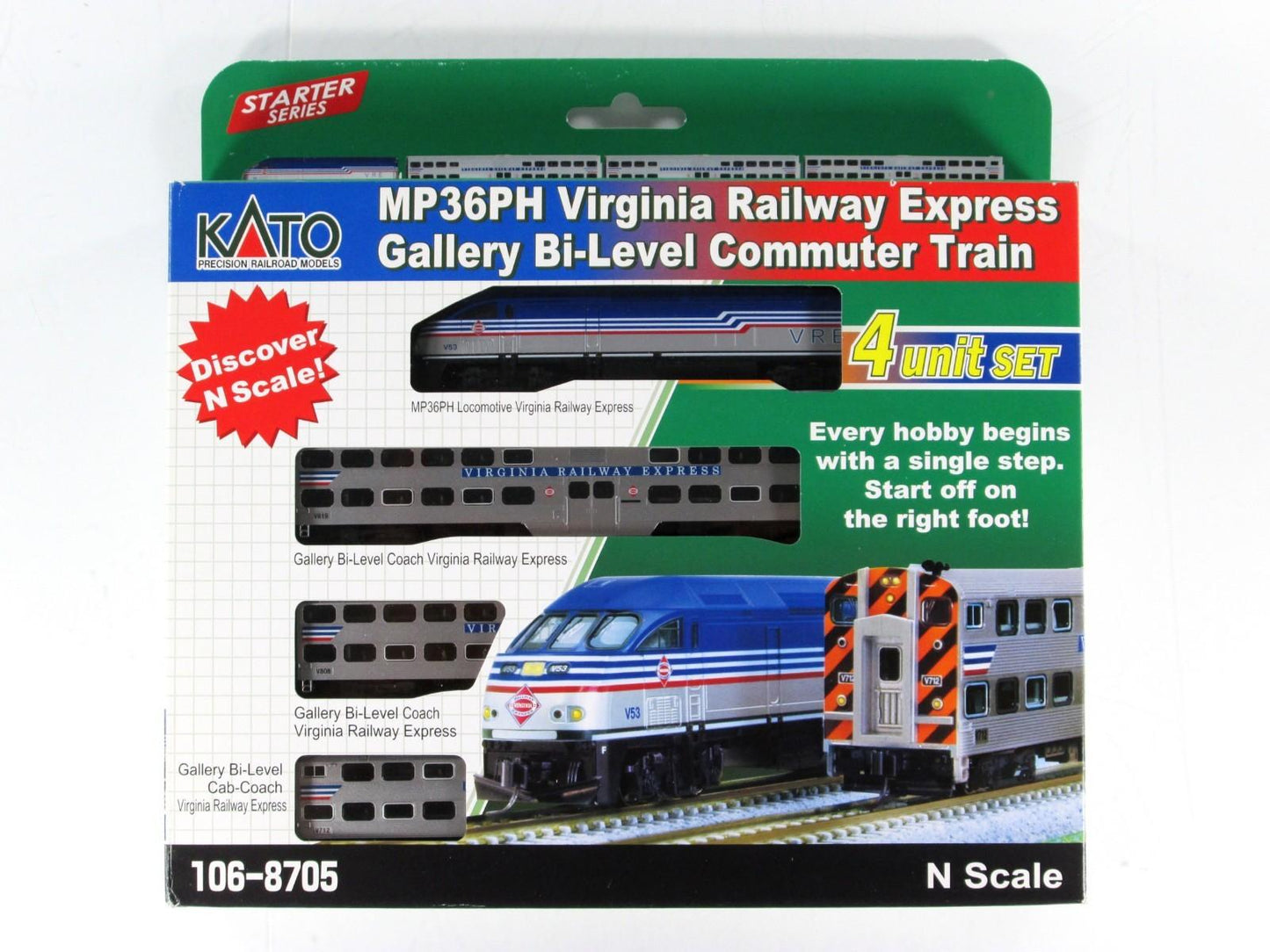 N Scale ***VIRGINIA RAILWAY EXPRESS*** Commuter Train - Kato 106-8705, DCC Ready
