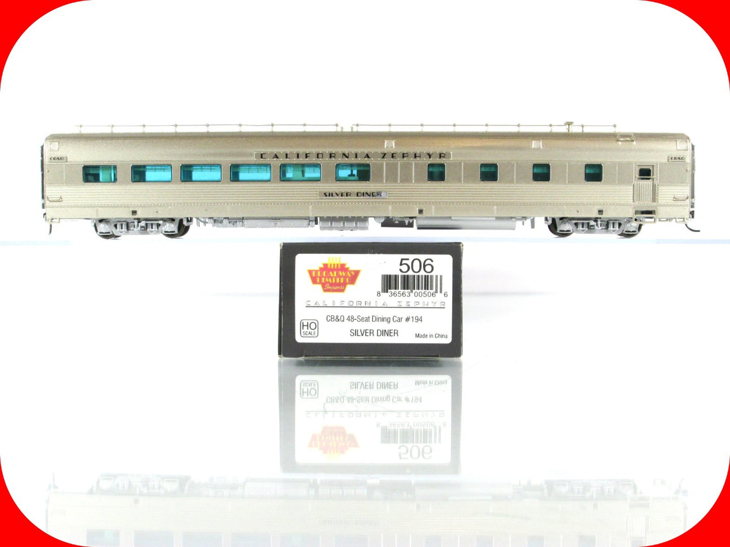 HO Scale ***CB&Q CA ZEPHYR** SILVER DINER Dining Car 194 - Broadway 506, Lighted