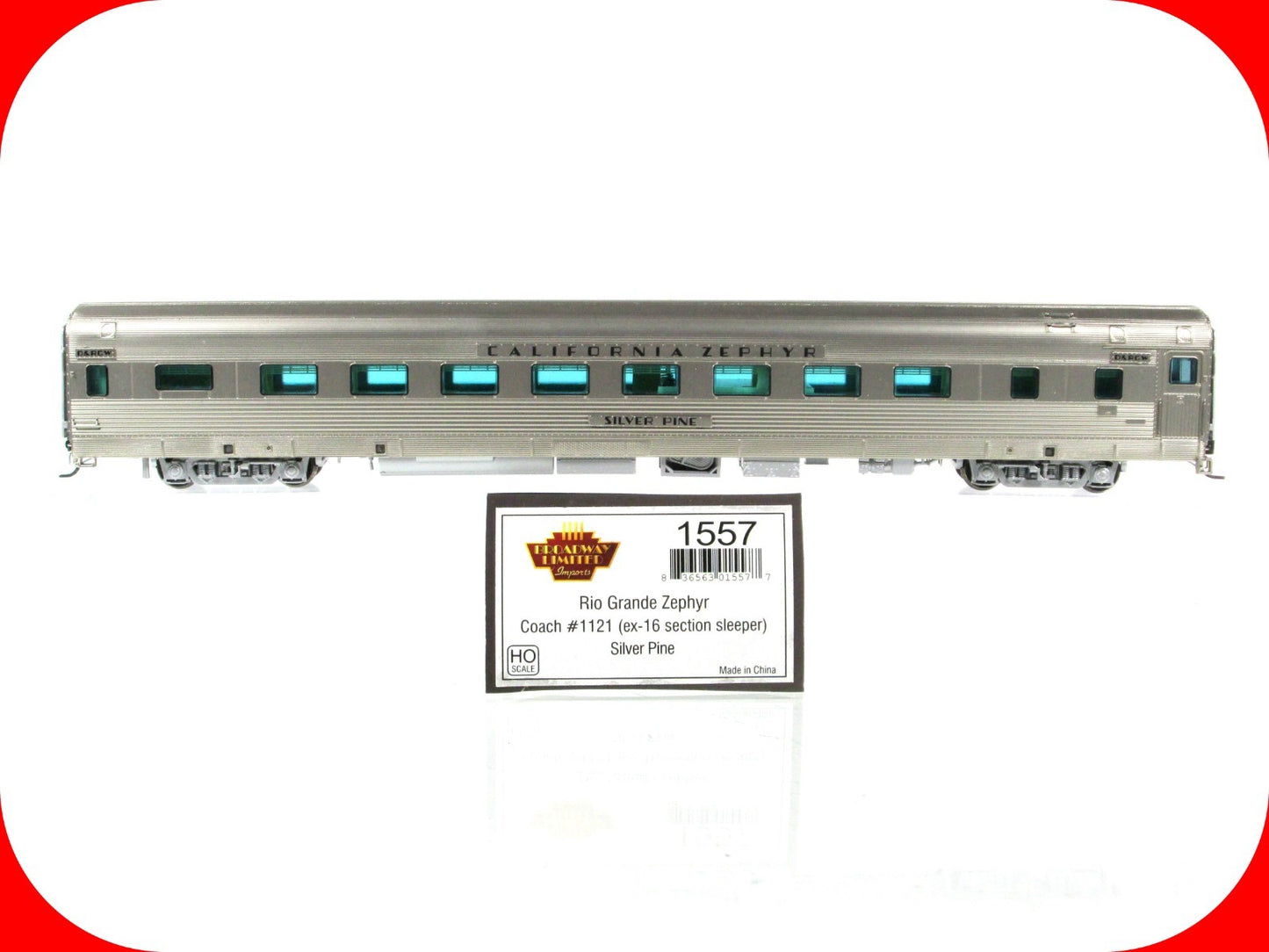 HO Scale ***DRGW CA ZEPHYR*** SILVER PINE Coach #1121 --- Broadway 1557, Lighted