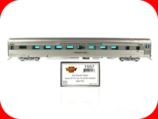 HO Scale ***DRGW CA ZEPHYR*** SILVER PINE Coach #1121 --- Broadway 1557, Lighted