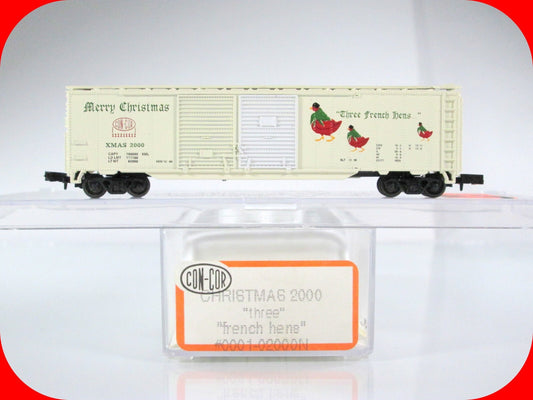 N Scale **THREE FRENCH HENS** 12 Days of Christmas 50' Box Car -- Con-Cor 02000N