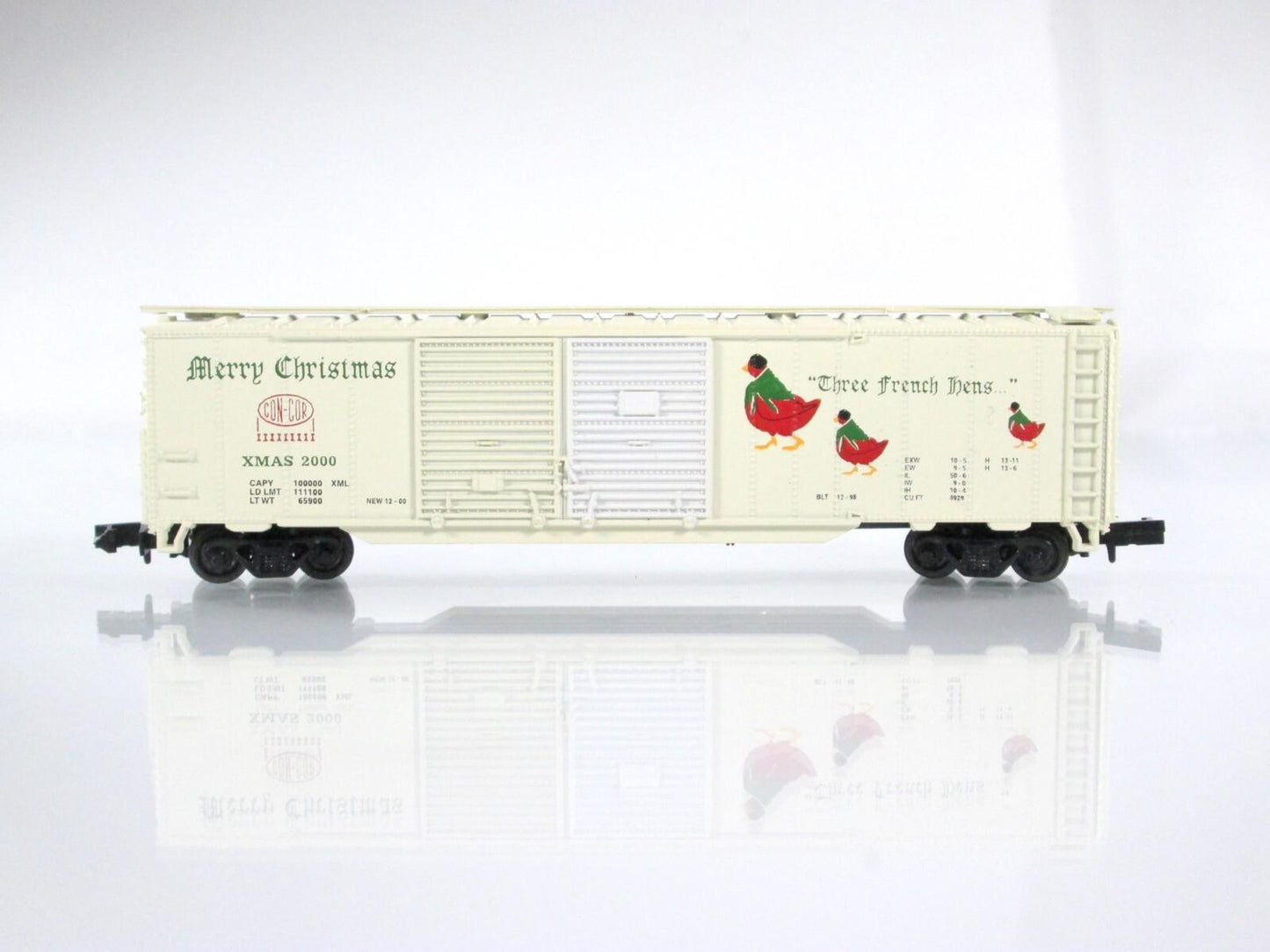 N Scale **THREE FRENCH HENS** 12 Days of Christmas 50' Box Car -- Con-Cor 02000N