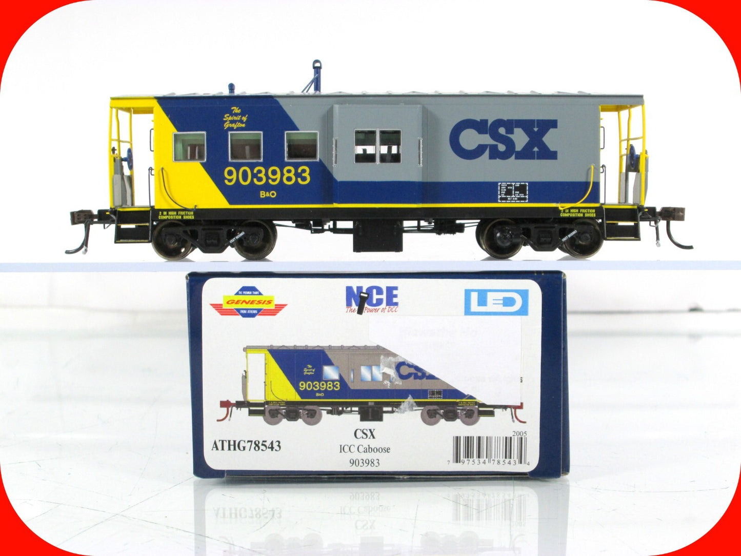 HO Scale **CSX Spirit Of Grafton** Bay Window Caboose #903983 - Athearn, DCC LED
