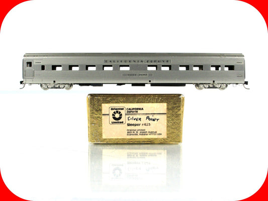 N Scale BRASS **CB&Q - ZEPHYR** Silver Point Sleeper - Oriental 423, Knuckle Cpl