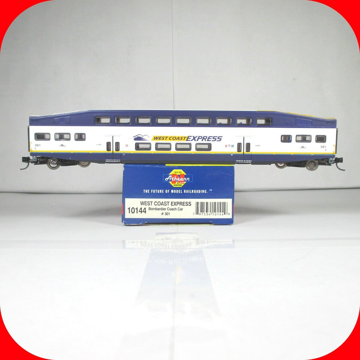 N Scale ***WEST COAST EXPRESS*** Bombardier Coach Car #301 ------ Athearn 10144
