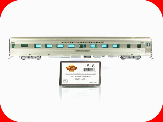 HO Scale ***CB&Q CA ZEPHYR*** SILVER LARCH Sleeper 401 -- Broadway 1518, Lighted