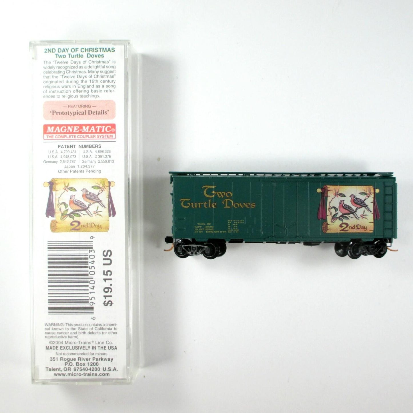 N Scale ***TWO TURTLE DOVES*** 12 Days of Christmas, Box Car, Micro Trains 21502
