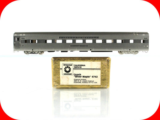 N Scale BRASS ***CB&Q - CALIFORNIA ZEPHYR*** Silver Maple Coach -- Oriental 4742