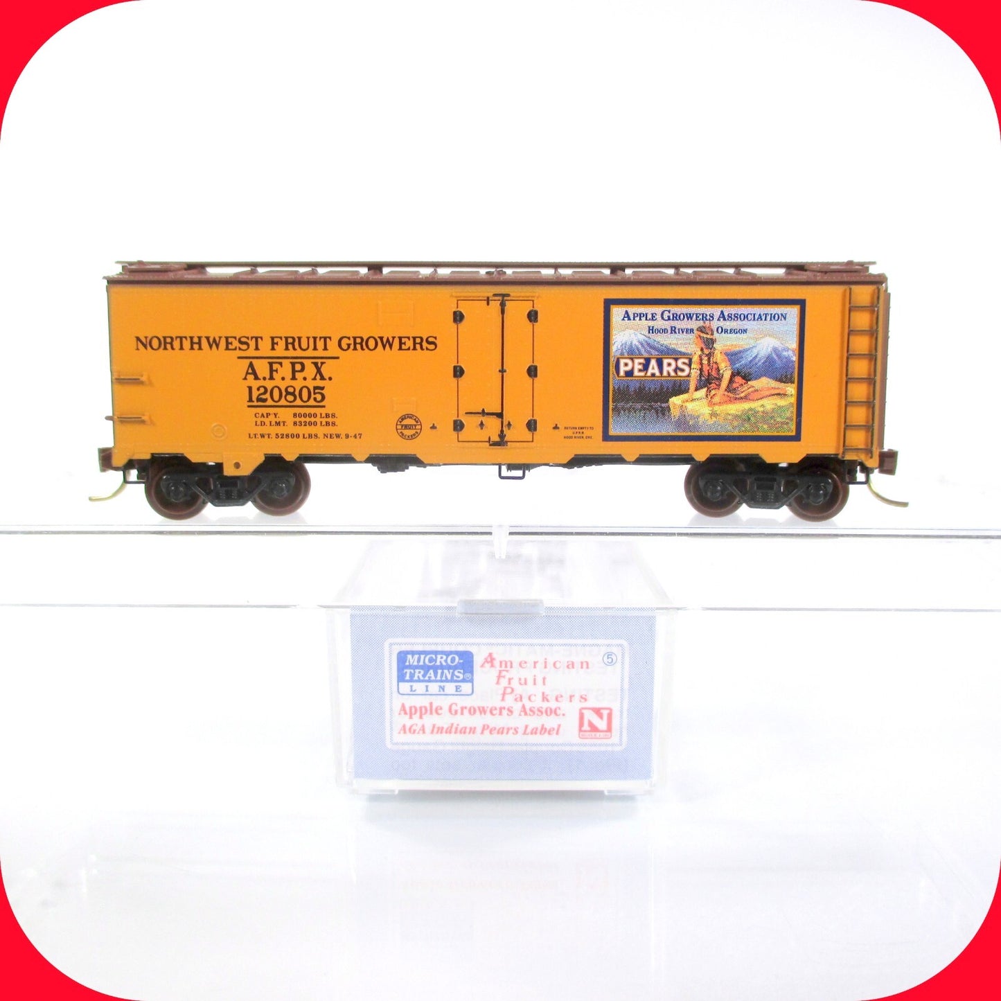 N Scale *AGA INDIAN PEARS* Reefer #05, AFPX #120805 - Micro Trains, Lowell Smith