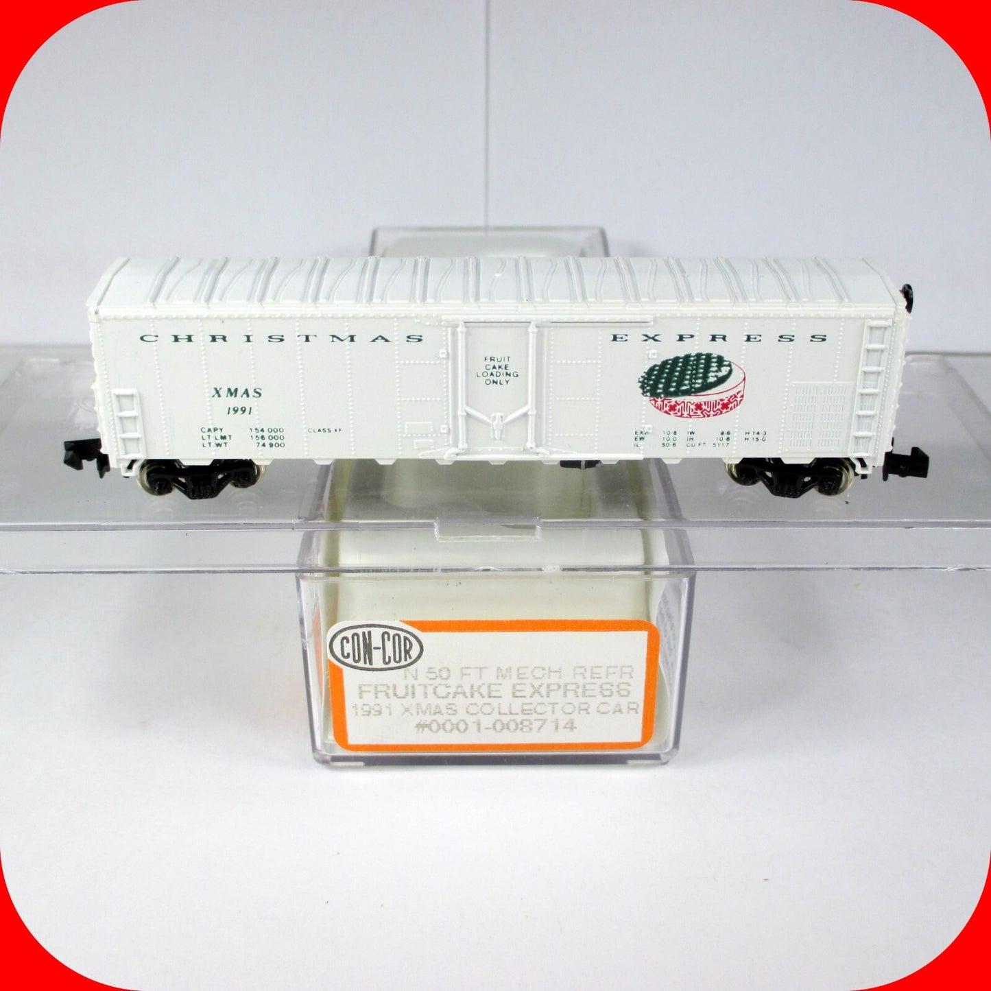 N Scale ***CHRISTMAS FRUITCAKE EXPRESS** 50' Box Car, XMAS 1991 - Con-Cor 008714