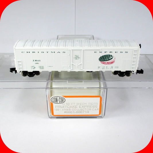 N Scale ***CHRISTMAS FRUITCAKE EXPRESS** 50' Box Car, XMAS 1991 - Con-Cor 008714