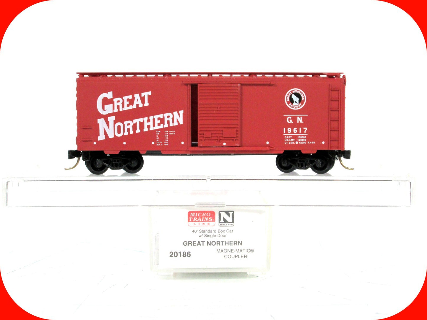 N Scale ***GREAT NORTHERN*** CIRCUS 40' Box Car, GN 19617 --- Micro Trains 20186