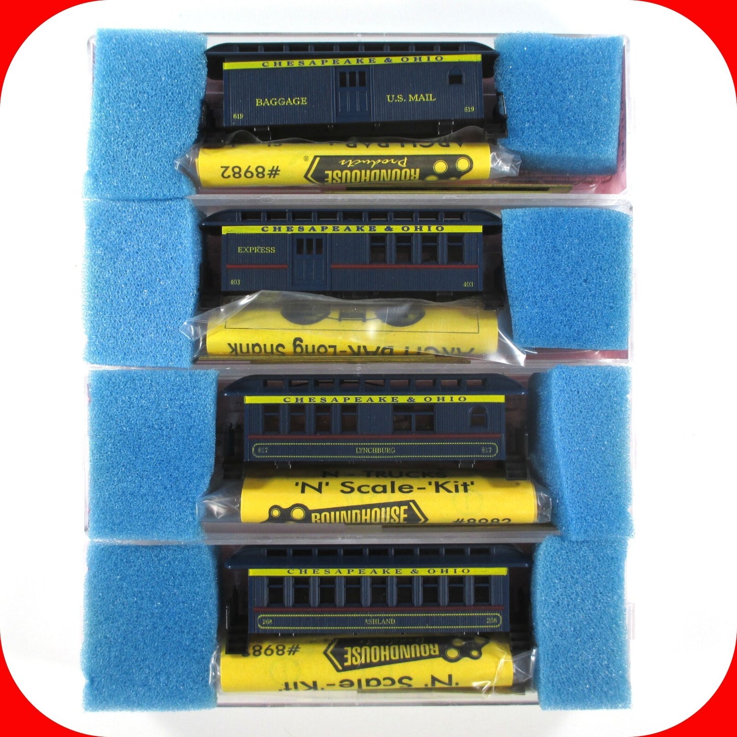 N Scale ***CHESAPEAKE & OHIO*** Overton Old-Time Passenger 4-Pack --- Roundhouse