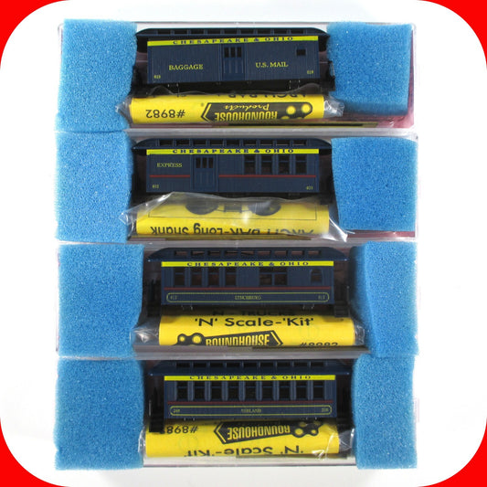 N Scale ***CHESAPEAKE & OHIO*** Overton Old-Time Passenger 4-Pack --- Roundhouse