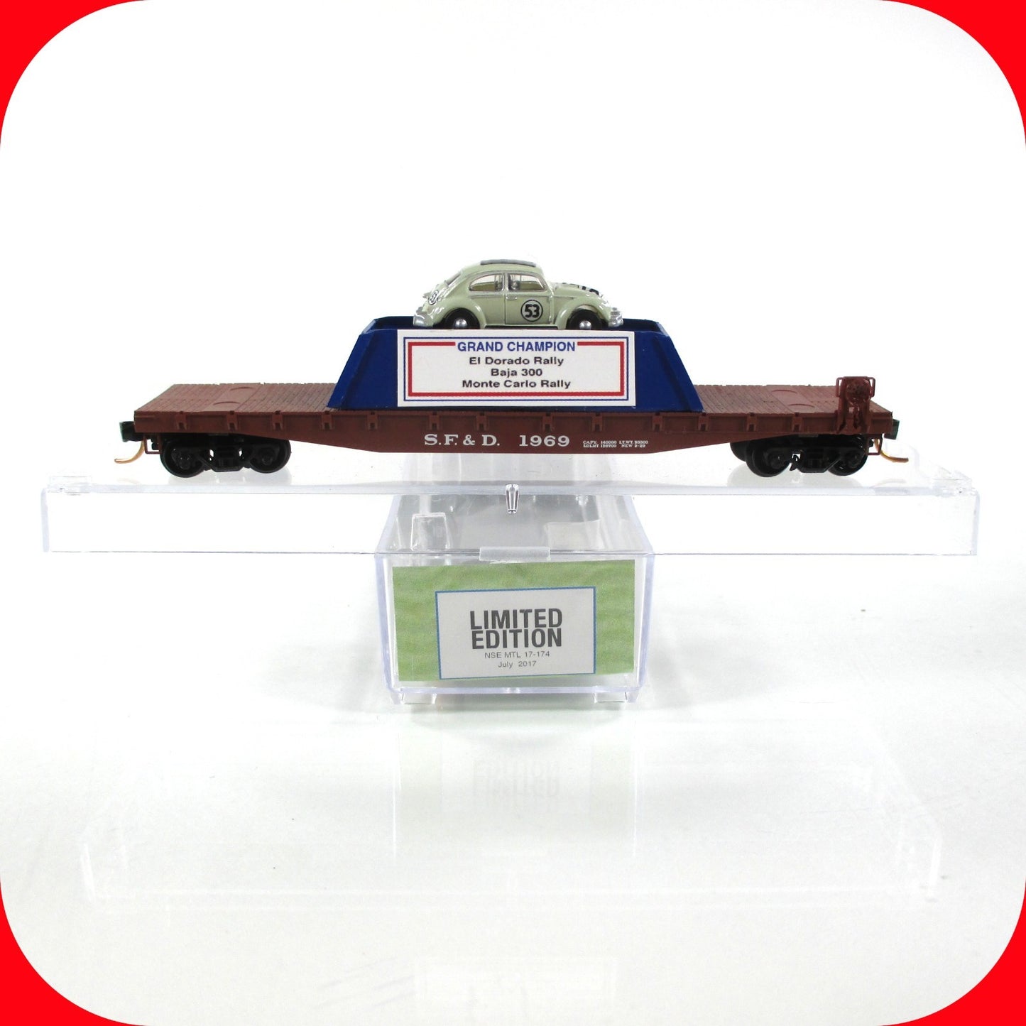 N Scale ***GRAND CHAMPION - HERBIE LOVE BUG*** on Flat Car --- MTL, Lowell Smith