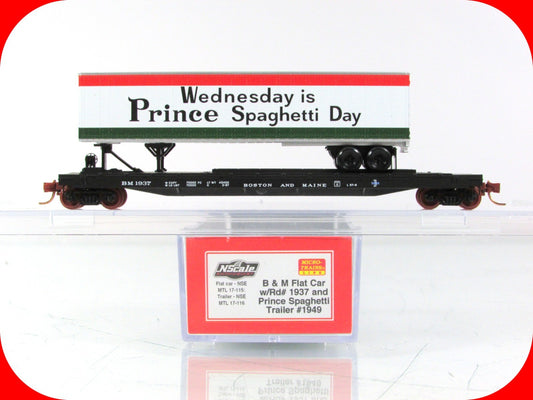 N Scale ***PRINCE SPAGHETTI DAY** Trailer on B&M Flat Car - Micro Trains Special