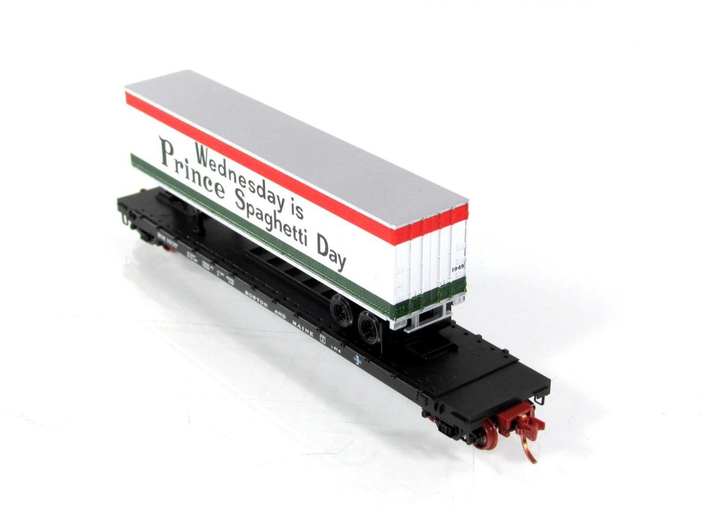 N Scale ***PRINCE SPAGHETTI DAY** Trailer on B&M Flat Car - Micro Trains Special