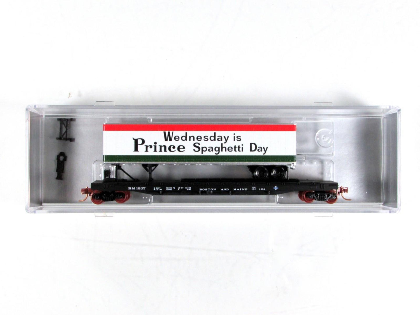 N Scale ***PRINCE SPAGHETTI DAY** Trailer on B&M Flat Car - Micro Trains Special