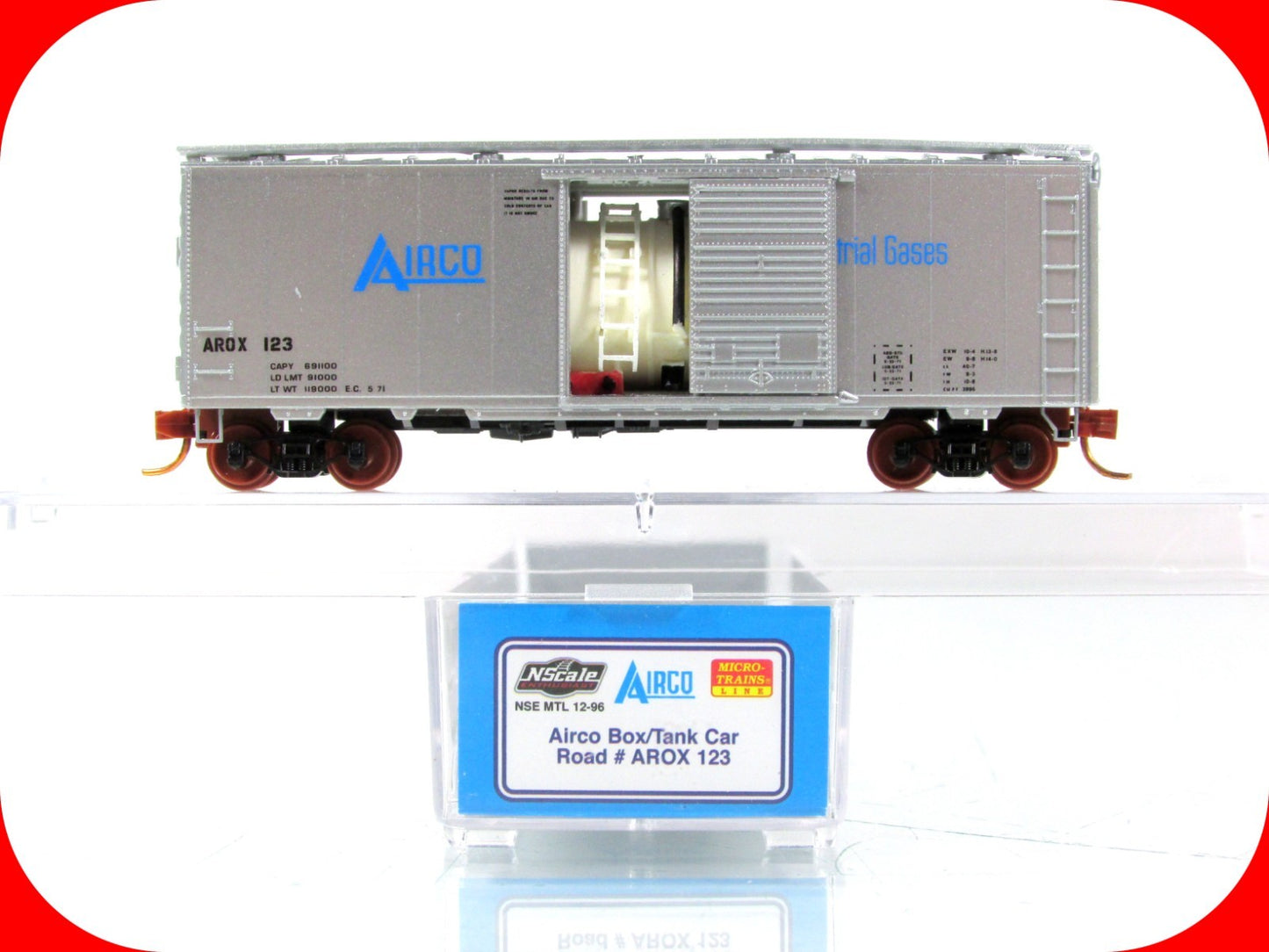 N Scale ****AIRCO*** 40' Box / Tank Car, AROX 123 --- Micro Trains NSE MTL 12-96