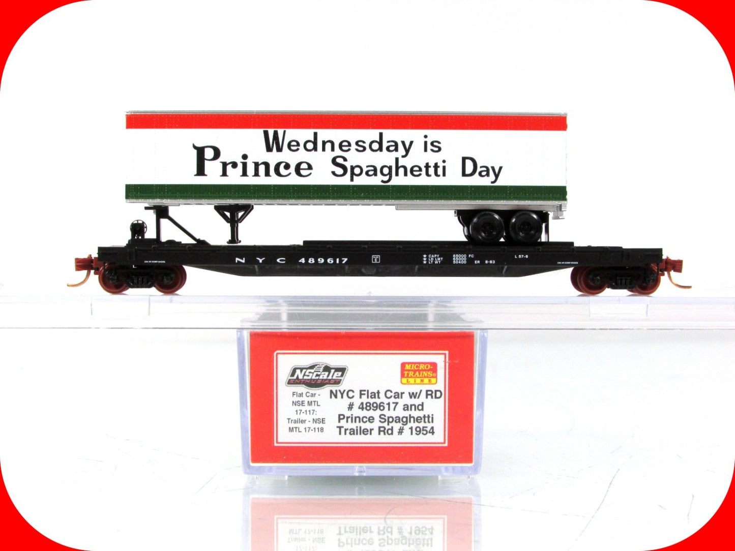 N Scale **PRINCE SPAGHETTI DAY** Trailer on NYC Flat car -- Micro Trains Special