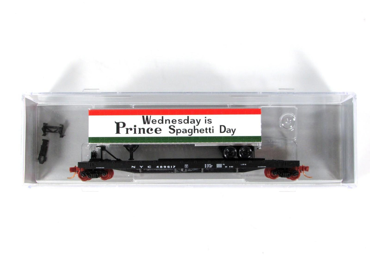 N Scale **PRINCE SPAGHETTI DAY** Trailer on NYC Flat car -- Micro Trains Special