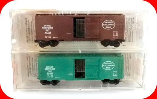 N Scale **ONTARIO NORTHLAND** Box Car 2-pack #90594, 90598 -Micro Trains 20376-2