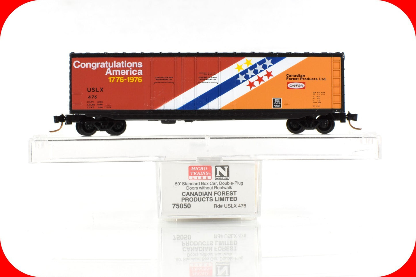 N Scale *CONGRATULATIONS AMERICA 1776-1976* CANFOR Box Car -- Micro Trains 75050