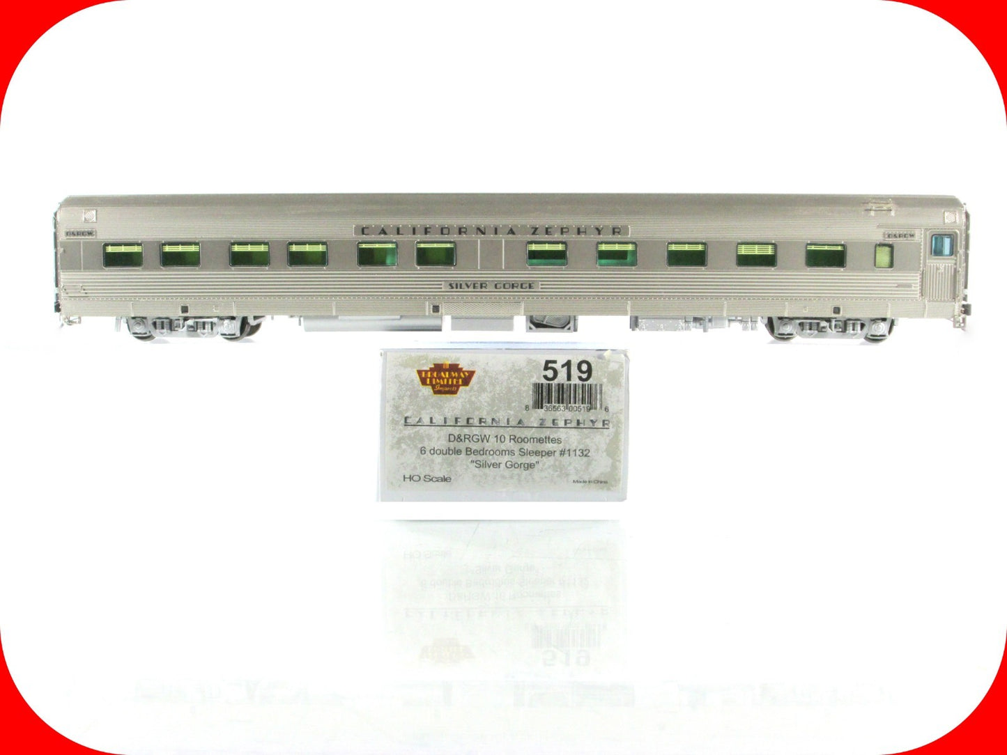 HO Scale ***DRGW CA ZEPHYR*** SILVER GORGE Sleeper 1132 - Broadway 519, Lighted