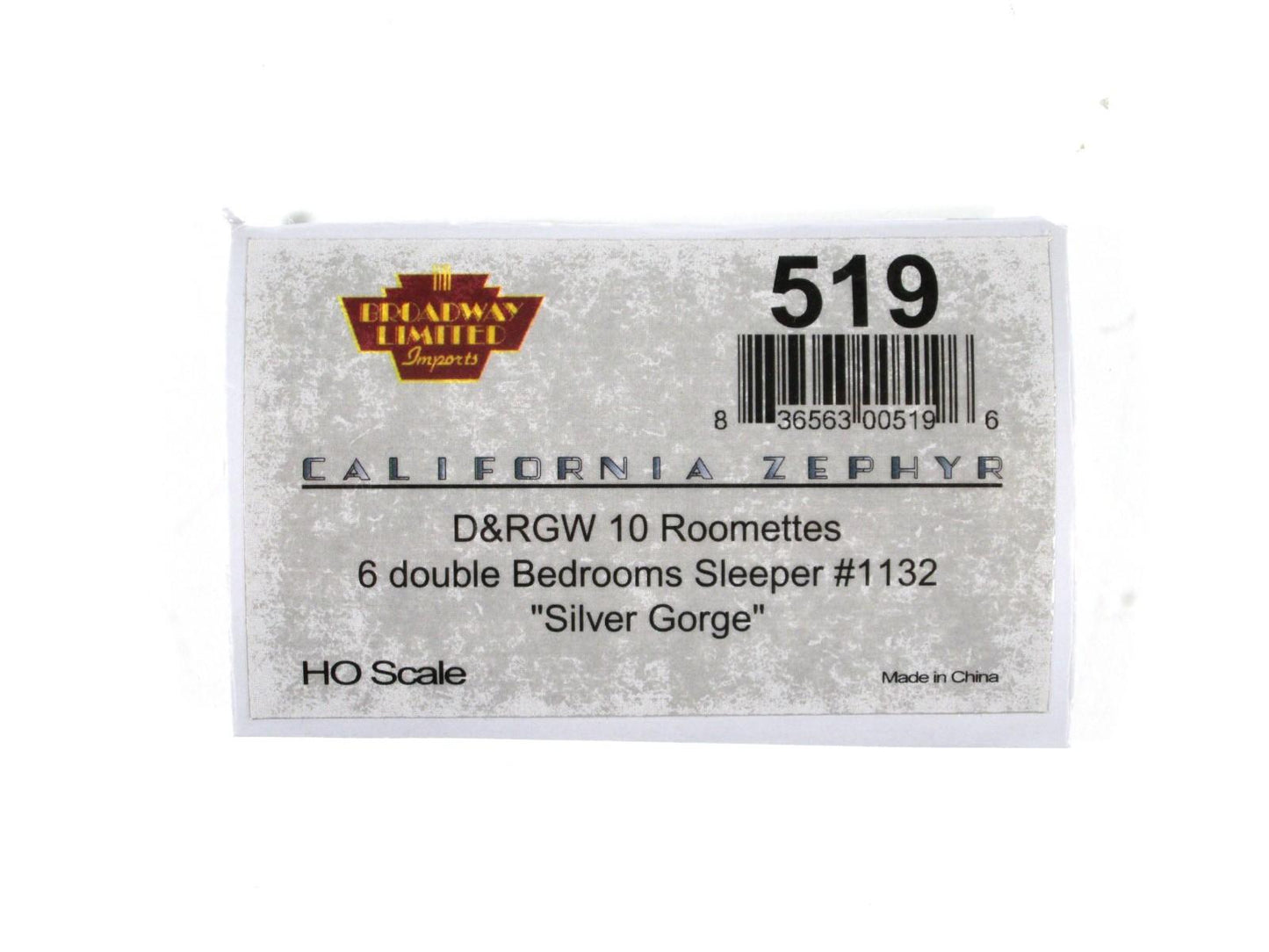 HO Scale ***DRGW CA ZEPHYR*** SILVER GORGE Sleeper 1132 -- Broadway 519, Lighted
