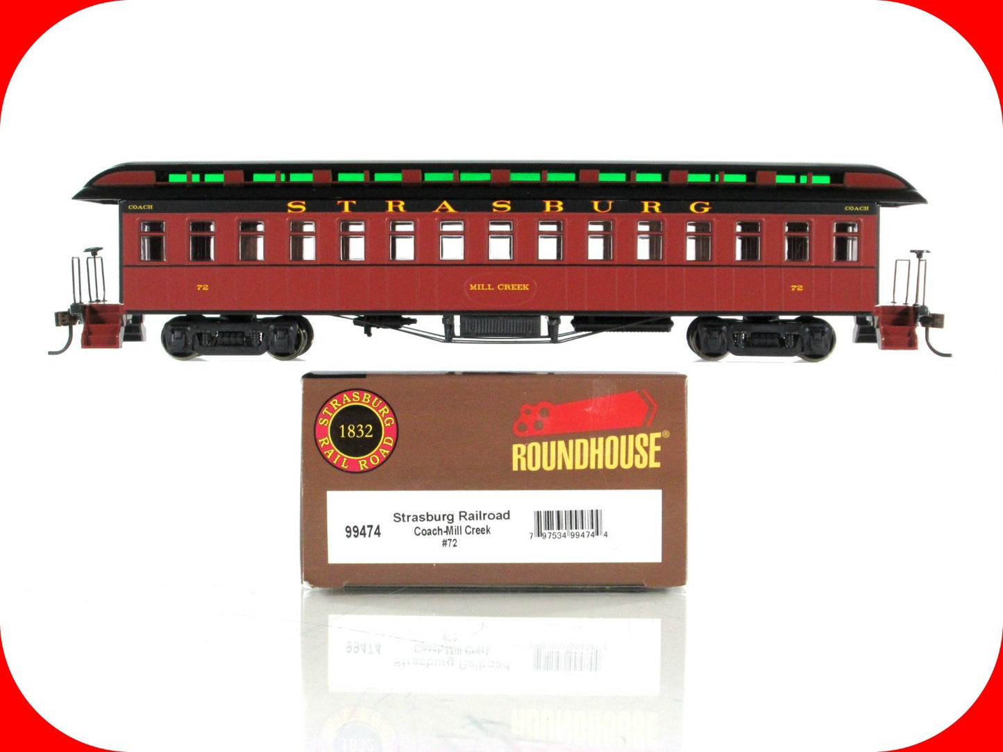 HO Scale *STRASBURG* Overland Coach "Mill Creek" #72 -- Athearn,Roundhouse 99474