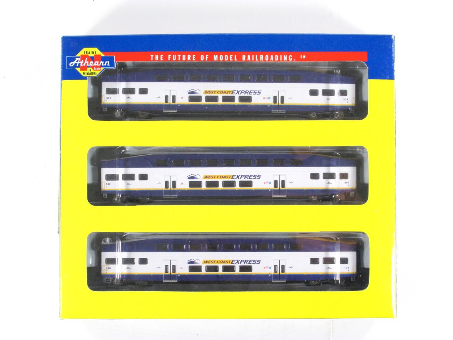 N Scale ***WEST COAST EXPRESS*** Bombardier Passenger 3-Car Set -  Athearn 10164