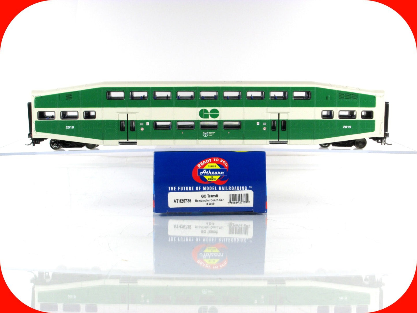 HO Scale **GO TRANSIT** Bombardier Passenger Coach Car #2019 -- Athearn ATH25735