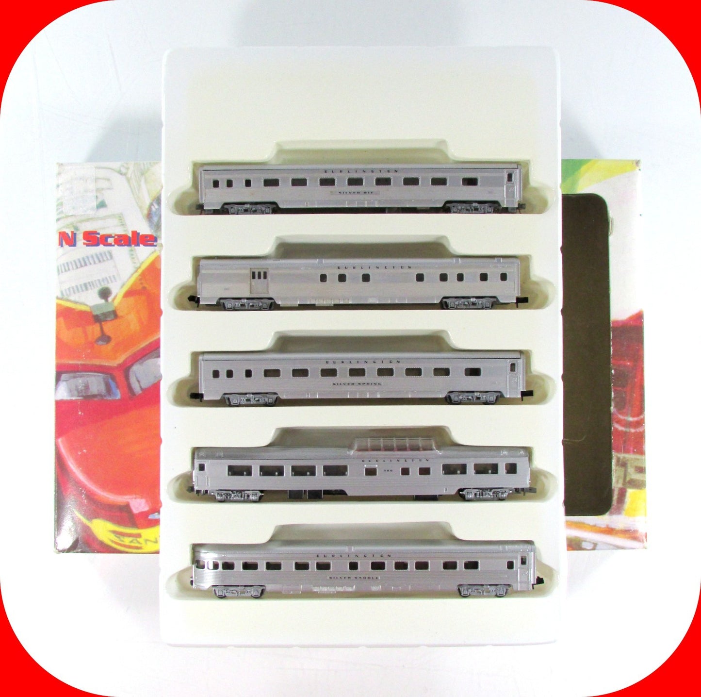 N Scale ***CB&Q BURLINGTON*** Lightweight Passenger 5-Car Set --- Con-Cor 540005