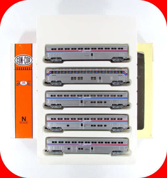 N Scale ***AMTRAK*** Phase II Superliner Bi-Level Passenger Set - Con-Cor 004651