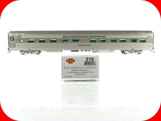 HO Scale ***DRGW CA ZEPHYR*** SILVER PASS Sleeper 1130 --- Broadway 518, Lighted