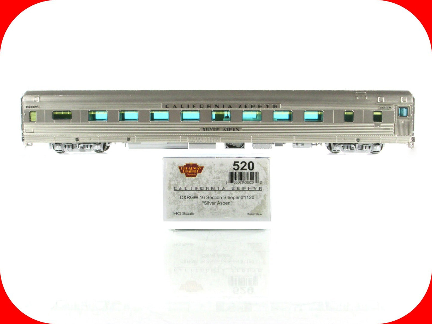 HO Scale ***DRGW CA ZEPHYR*** SILVER ASPEN Sleeper 1120 - Broadway 520, Lighted