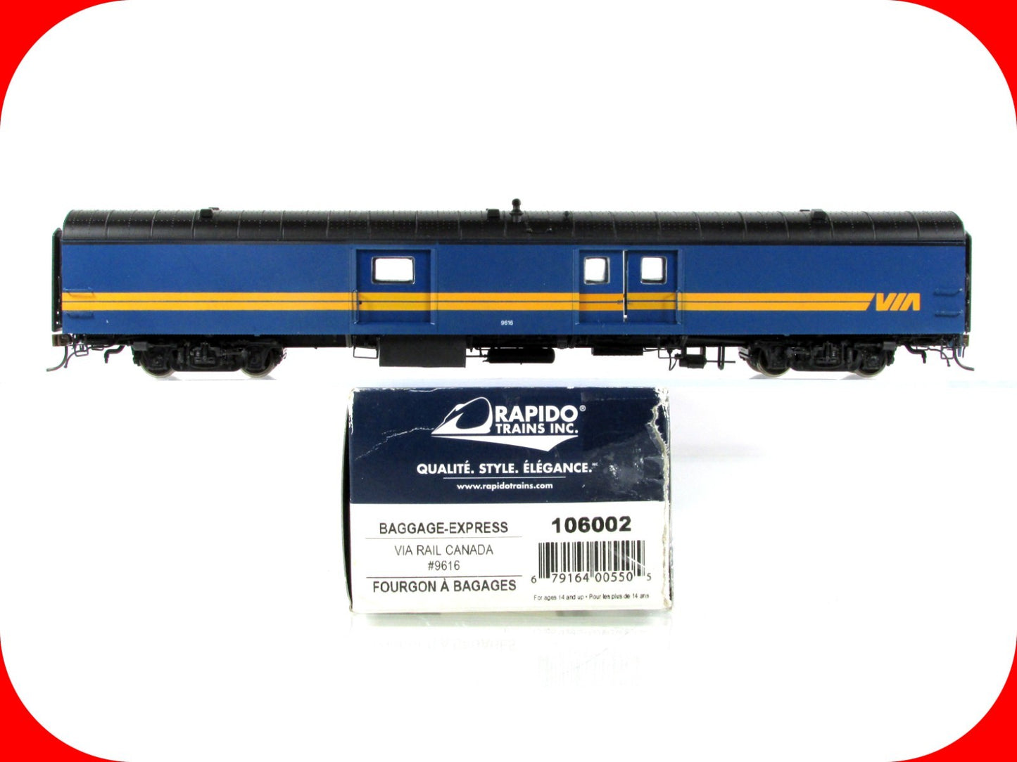 HO Scale ***VIA RAIL CANADA*** Baggage Express #9616 ---- Rapido 106002, Lighted