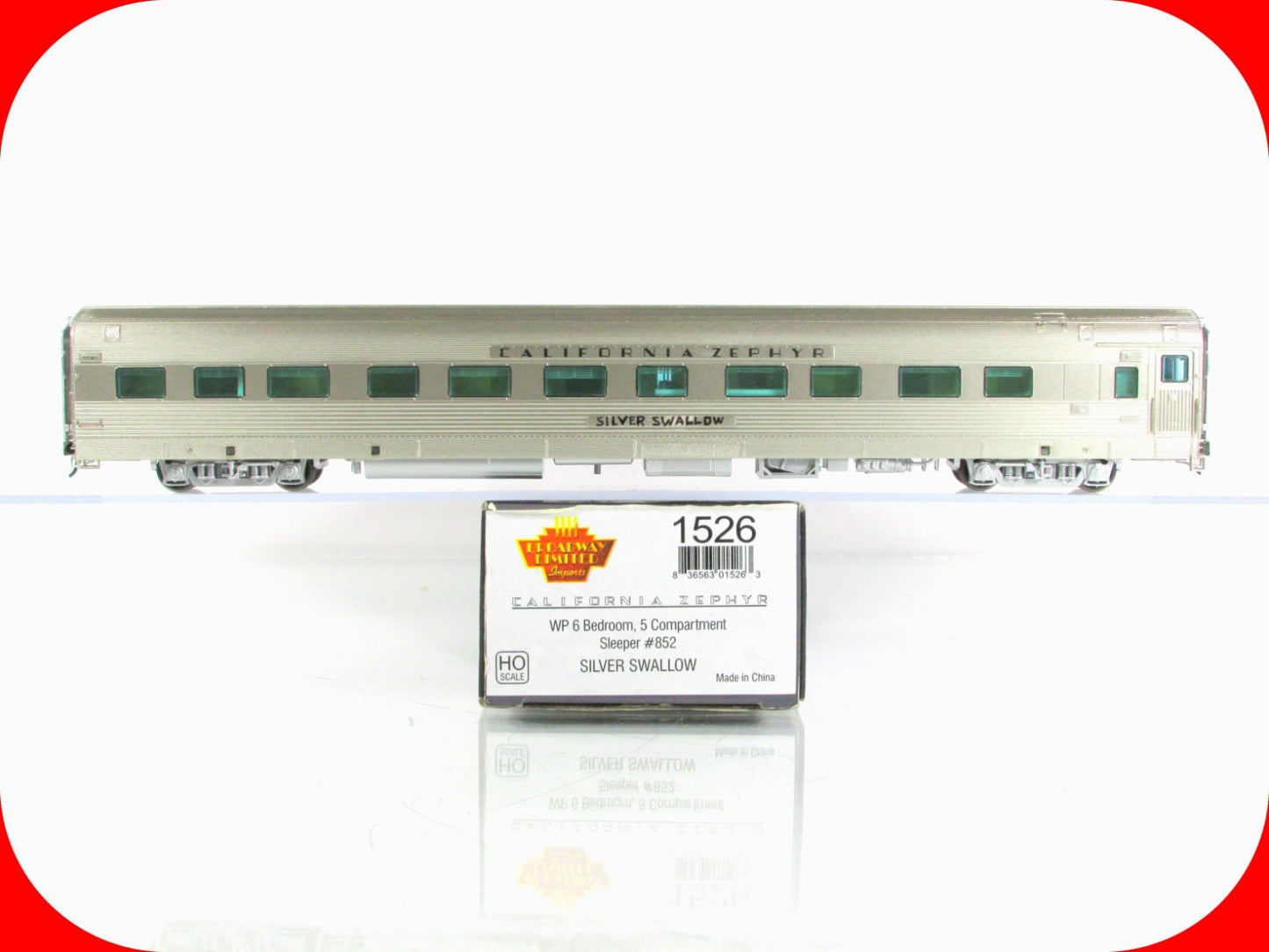 HO Scale ***WP CA ZEPHYR*** SILVER SWALLOW Sleeper #852 - Broadway 1526, Lighted