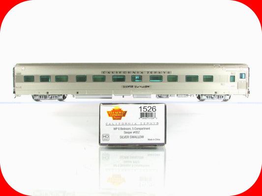 HO Scale ***WP CA ZEPHYR*** SILVER SWALLOW Sleeper #852 - Broadway 1526, Lighted