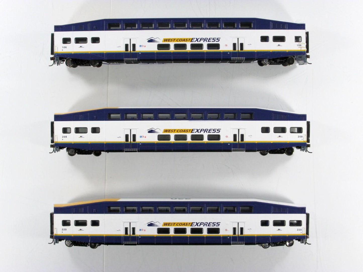 HO Scale ***WEST COAST EXPRESS*** Bombardier Set #106, 208, 220 -- Athearn 25919