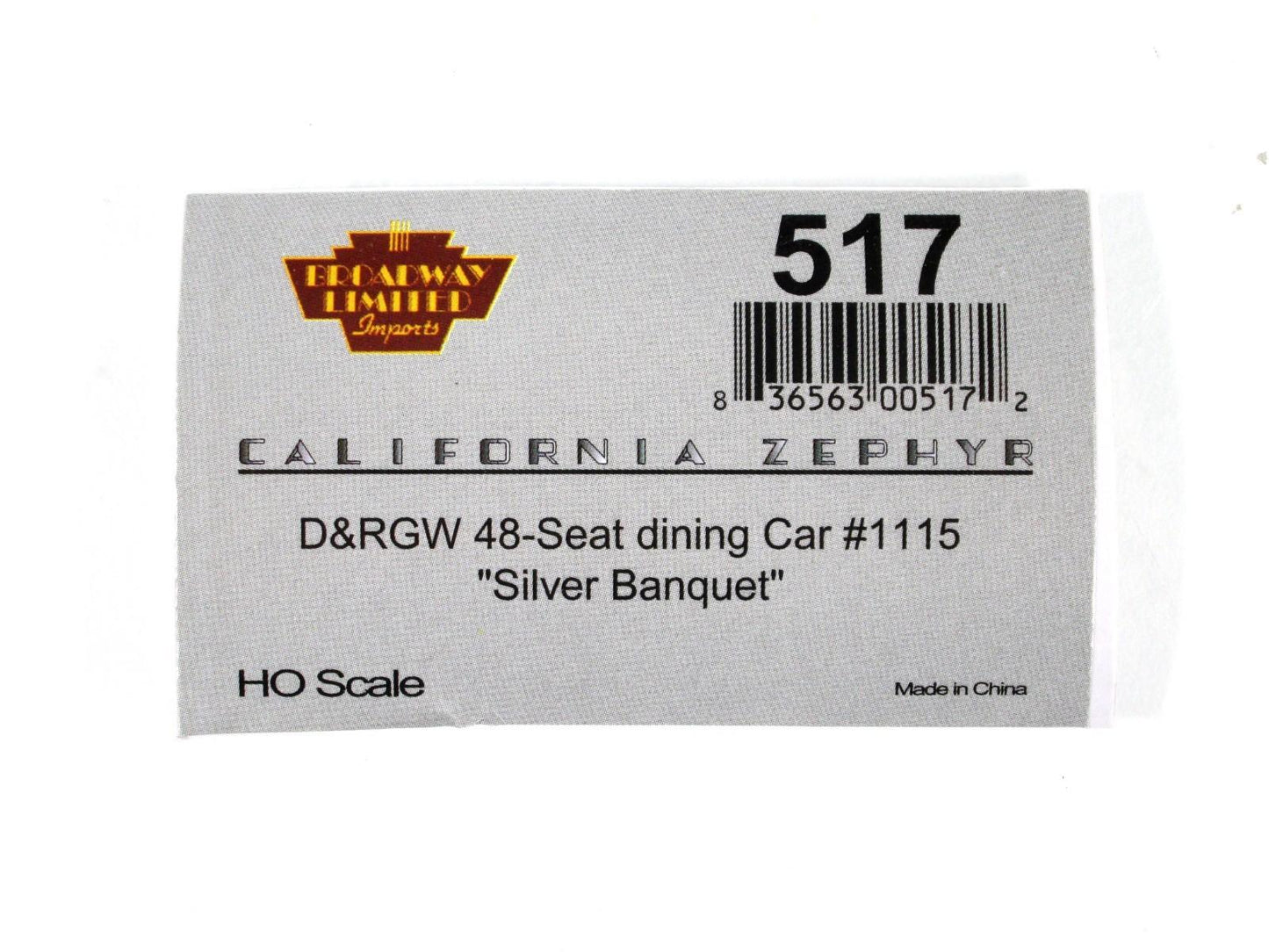HO Scale ***DRGW CA ZEPHYR*** SILVER BANQUET Diner #1115 - Broadway 517, Lighted