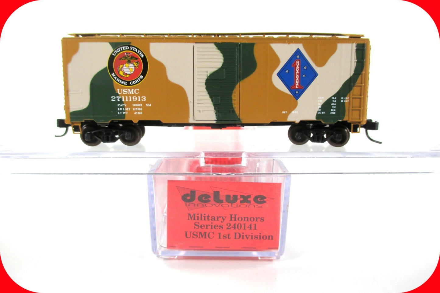 N Scale ***US MARINES GUADALCANAL*** 40' Box Car - USMC 27111913 - DELUXE 240141