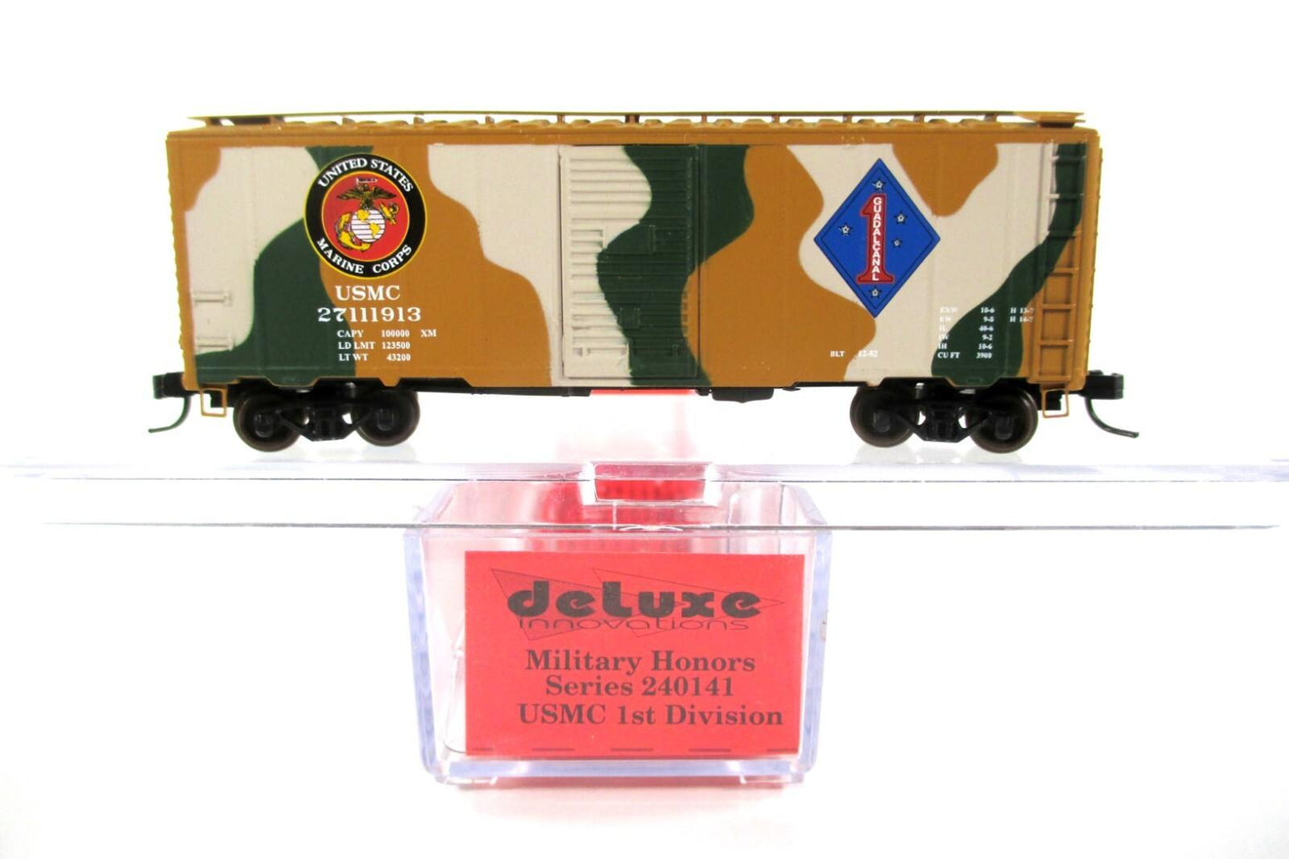 N Scale ***US MARINES GUADALCANAL*** 40' Box Car - USMC 27111913 - DELUXE 240141
