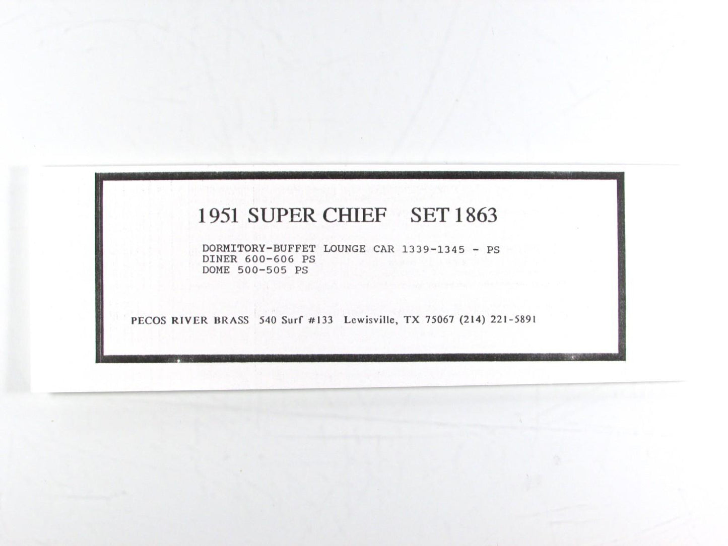 N Scale *SANTA FE* 1951 Super Chief Dome-Diner-Dorm Set - PECOS RIVER BRASS 1863