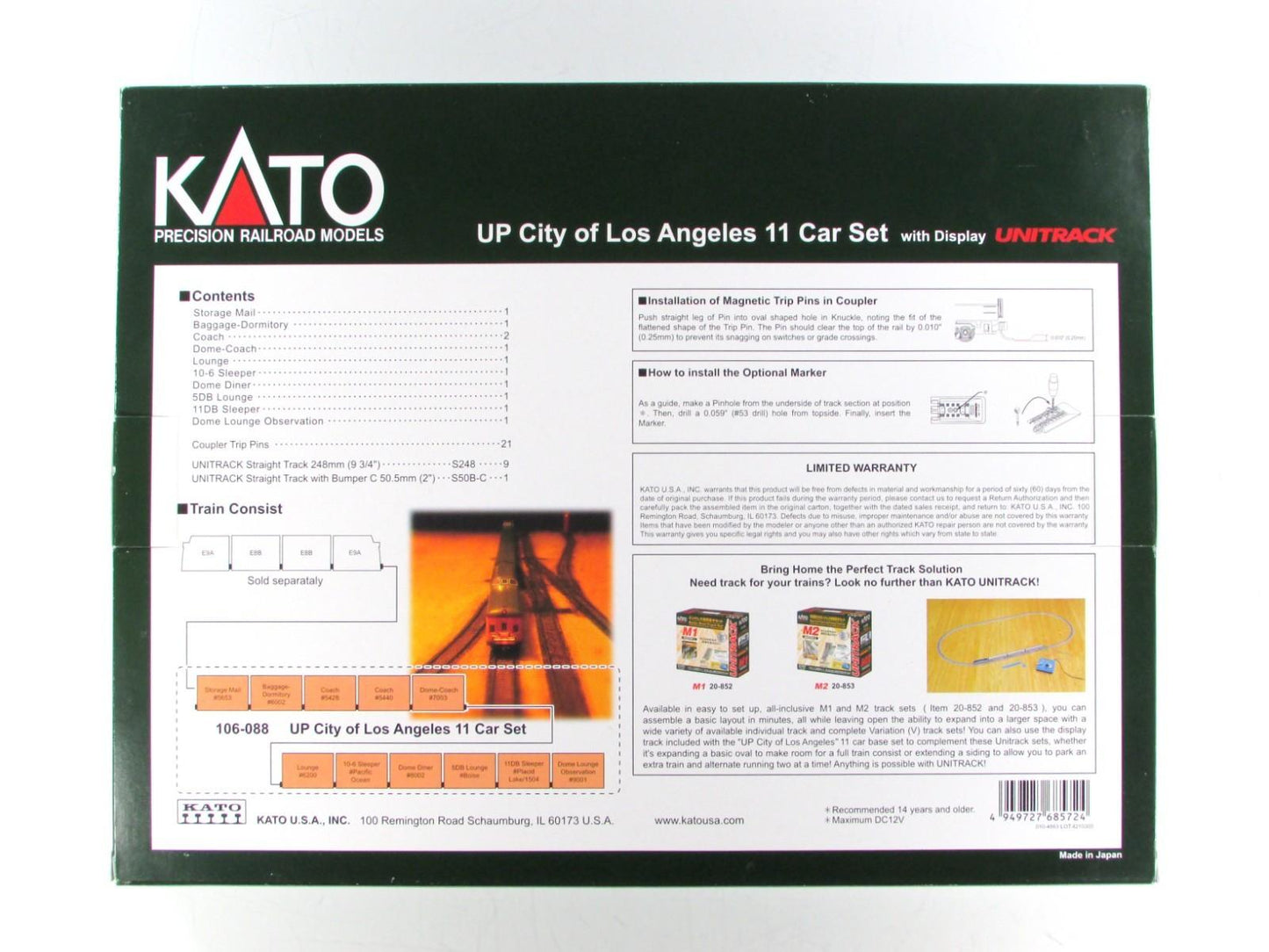 N Scale **UNION PACIFIC CITY of LOS ANGELES* 11-Car Passenger Set - Kato 106-088
