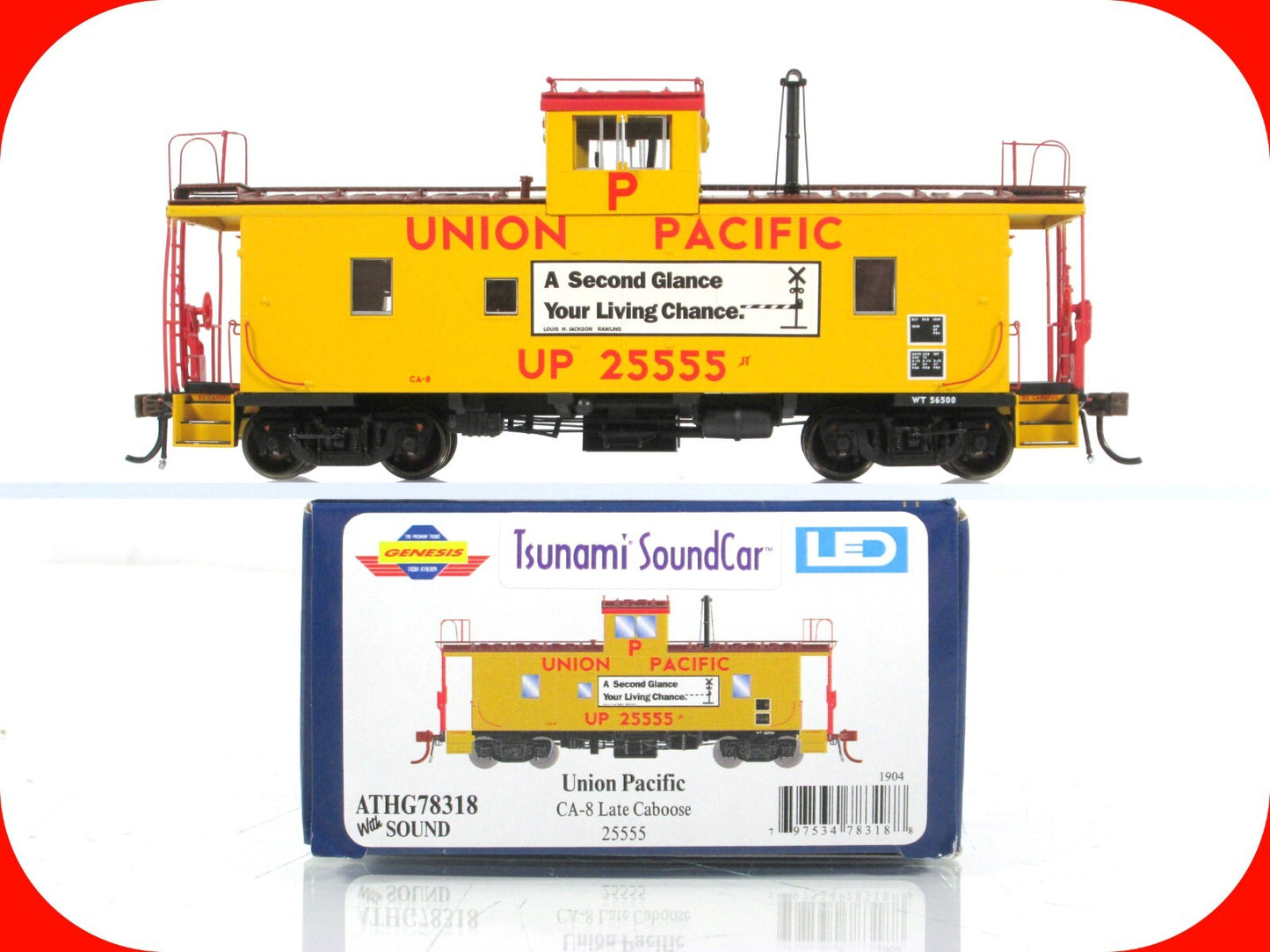 HO Scale **UNION PACIFIC** CA-8 Caboose #25555 - Athearn, DCC Tsunami Sound, LED