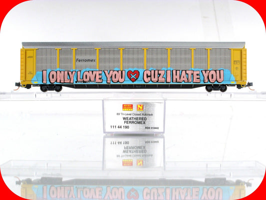 N Scale ***FERROMEX*** 89' Weathered, Graffiti Auto Rack - Micro Trains 11144190