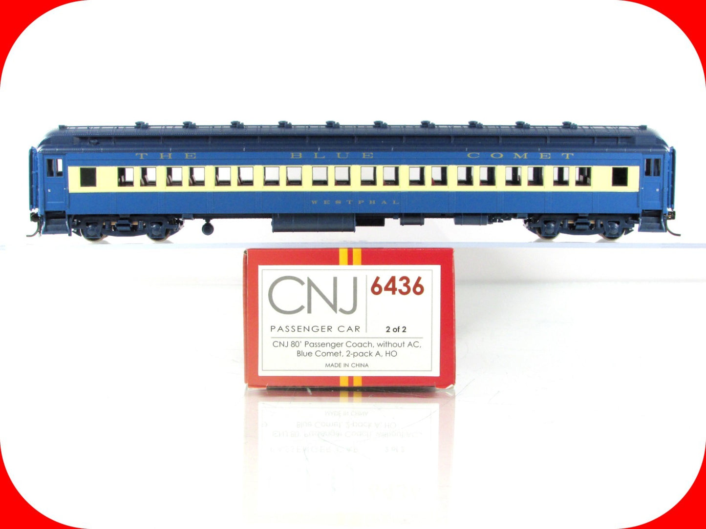HO Scale ***CNJ BLUE COMET*** 80' Coach *WESTPHAL* ----- Broadway 6436, Lighted