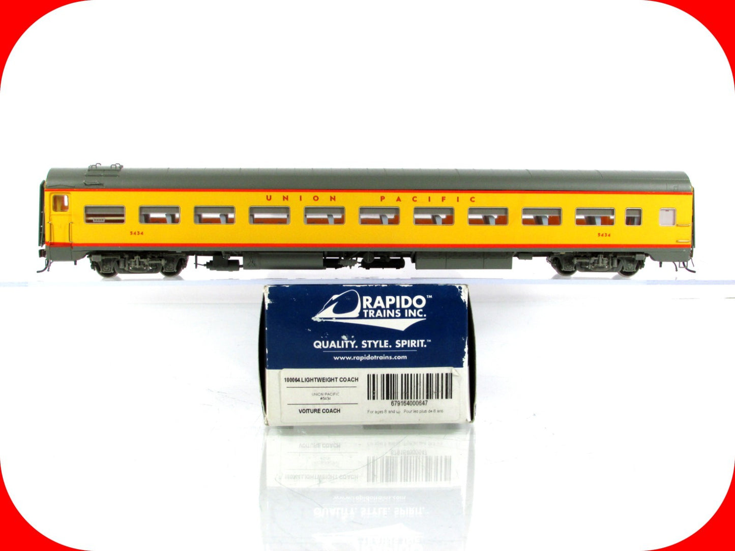 HO Scale ***UNION PACIFIC*** Lightweight Coach #5434 ---- Rapido 100064, Lighted